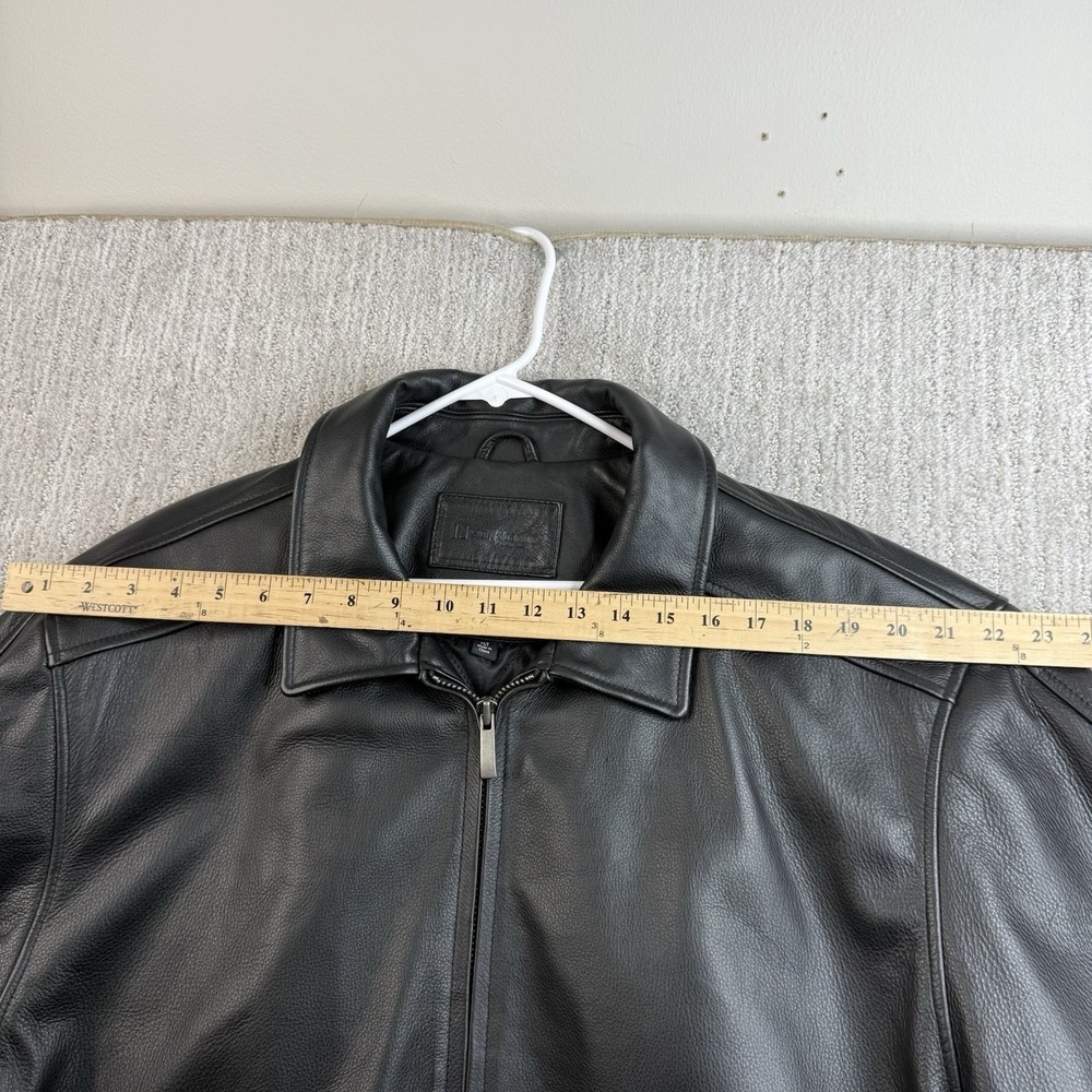 Croft Barrow Bomber Jacket Black Leather Collared Zip Pockets Quilt Lined Sz XLT - Picture 8 of 9